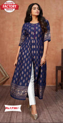 Navy Blue Foil Printed Kurthi Gown