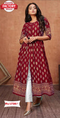 Maroon Foil Printed Kurthi Gown