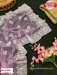 Baby Pink Pure Organza Embroidered Saree
