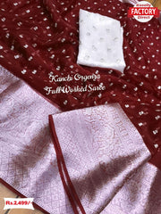 Maroon Organza Sequins Work Saree With Banarasi Border