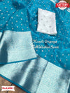 Sky Blue Organza Sequins Work Saree With Banarasi Border