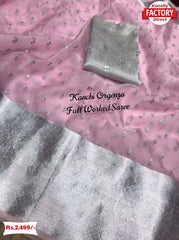 Baby Pink Organza Sequins Work Saree With Banarasi Border