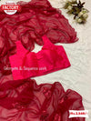 Pink Georgette Saree With Leaf Sequins Work
