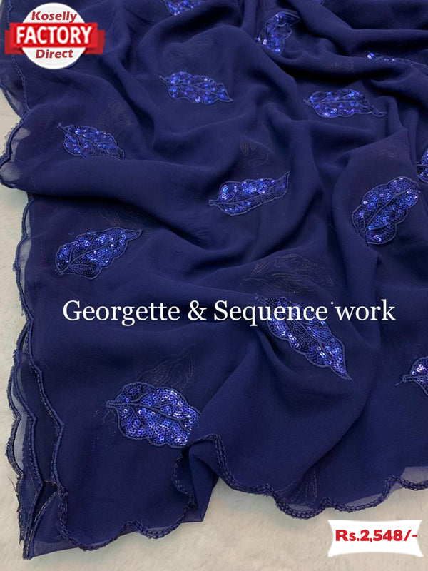 Navy Blue Georgette Saree With Leaf Sequins Work