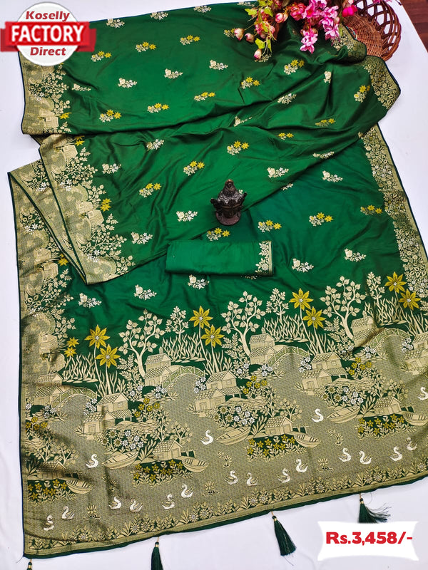 Green Pure Soft Silk Jacquard Saree