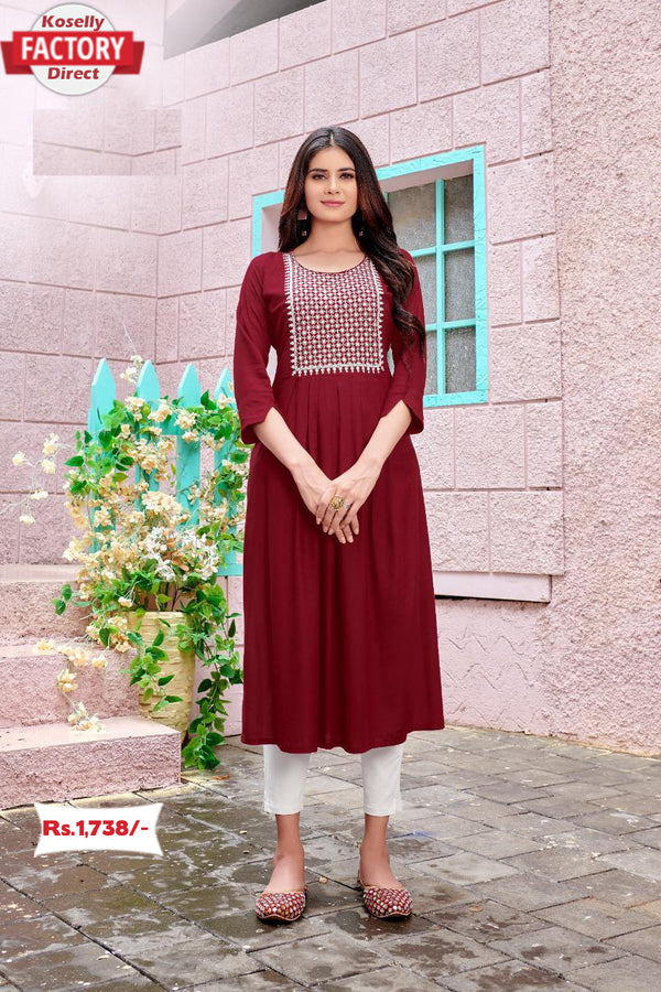 Red Embroidered Kurthi Top