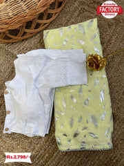 Yellow Pure Georgette Silk Foil Work Saree With Stitched Blouse