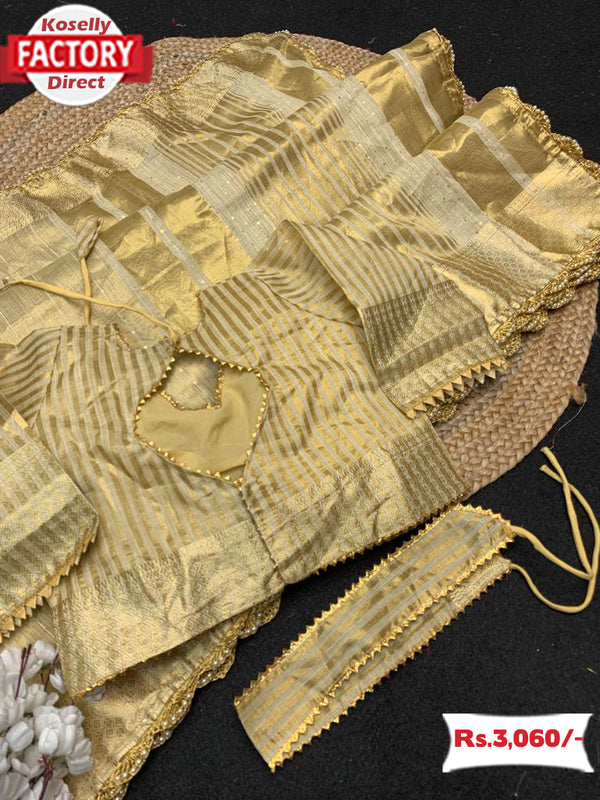 Golden Cotton Silk Fancy Partywear Saree