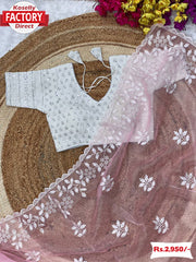 Baby Pink Pure Organza Embroidered Fancy Saree