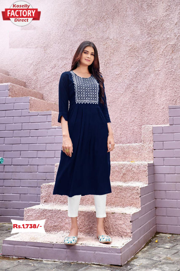 Navy Blue Embroidered Kurthi Top