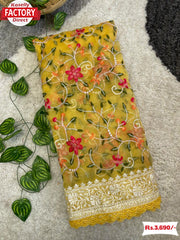 Yellow Pure Organza Kashmiri Embroidery Saree