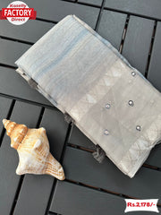 Ash Soft Organza Mirror Work Saree