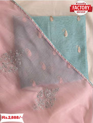 Baby Pink Viscose Organza Embroidered Saree