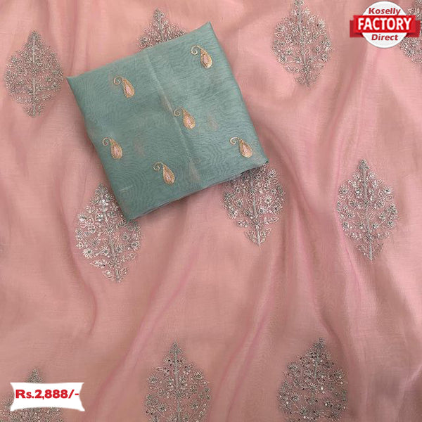 Baby Pink Viscose Organza Embroidered Saree