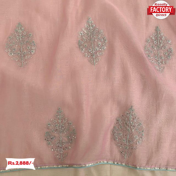 Baby Pink Viscose Organza Embroidered Saree
