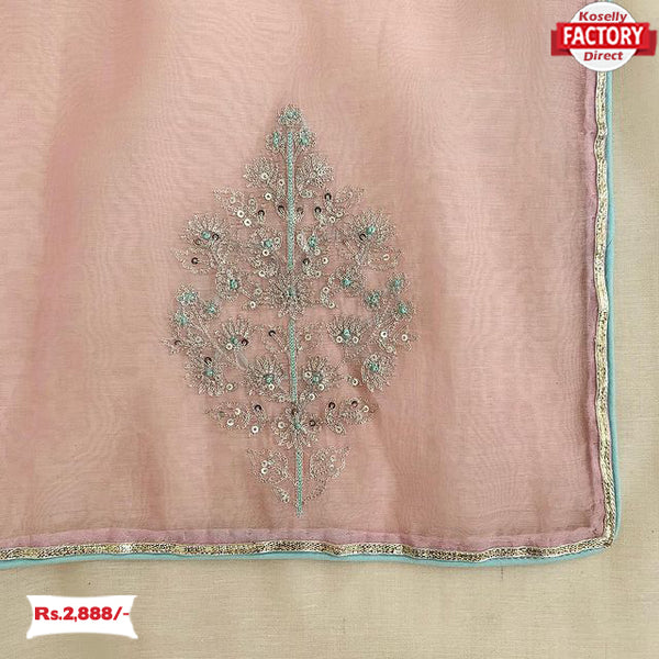 Baby Pink Viscose Organza Embroidered Saree