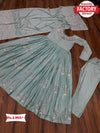 Steel Blue Embroidered Gown with Pant and Dupatta
