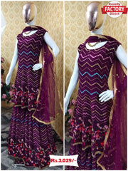 Wine Designer Kurtha Sharara Dupatta Set