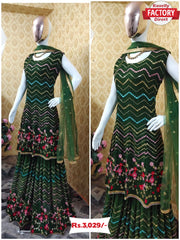 Green Designer Kurtha Sharara Dupatta Set