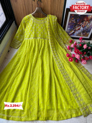 Neon Green Embroidered Gown with Embroidered Dupatta