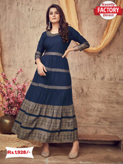 Navy Blue Golden Foil Printed Kurthi Gown