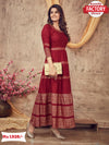 Red Golden Foil Printed Kurthi Gown