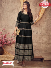 Black Golden Foil Printed Kurthi Gown