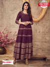 Wine Golden Foil Printed Kurthi Gown