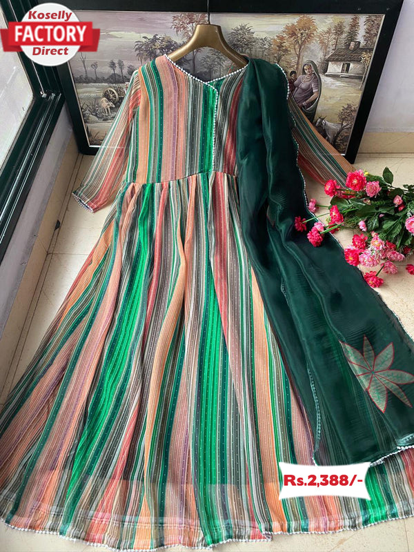 Green Multicolor Gown with Fancy Dupatta