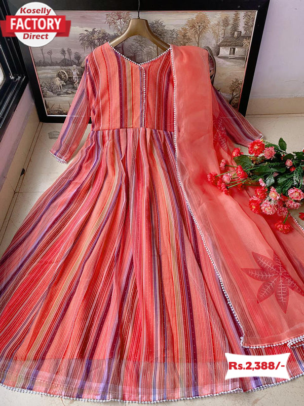 Peach Multicolor Gown with Fancy Dupatta