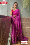 Dark Pink Georgette Sequins and Kashmiri Worked Saree