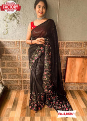 Black Georgette Sequins and Kashmiri Worked Saree