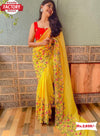 Yellow Georgette Sequins and Kashmiri Worked Saree