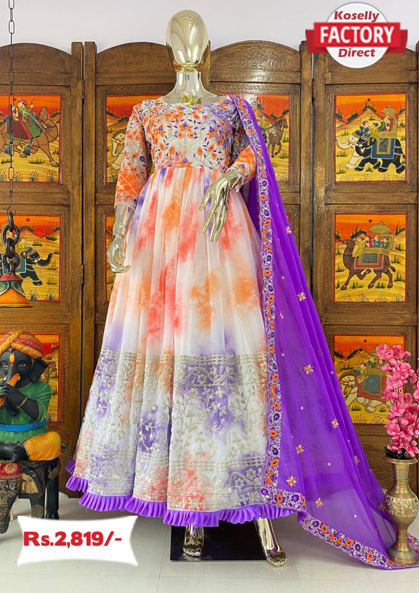 Peach Embroidered Gown with Dupatta
