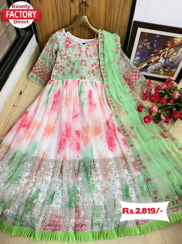 Pista Green Embroidered Gown with Dupatta