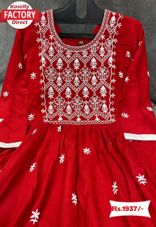 Red Embroidery Kurtha Pant Set