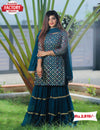 Navy Blue Multicolor Kurtha Sharara Dupatta Set