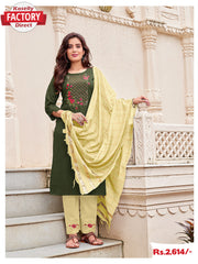Mehendi Green Kurtha Palazzo Dupatta Set