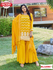 Yellow Designer Kurtha Sharara Dupatta Set