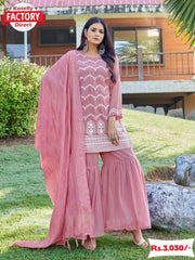Pink Designer Kurtha Sharara Dupatta Set
