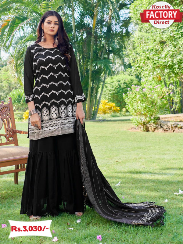 Black Designer Kurtha Sharara Dupatta Set