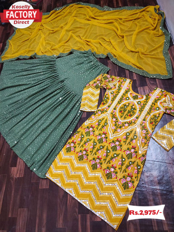 Yellow Designer Kurtha Sharara Dupatta Set