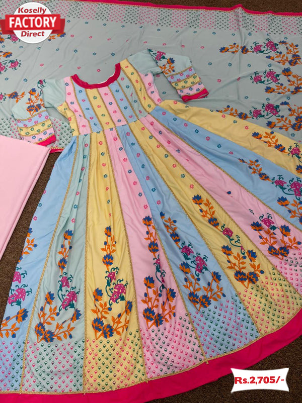 Multicolor Designer Gown Dupatta Set