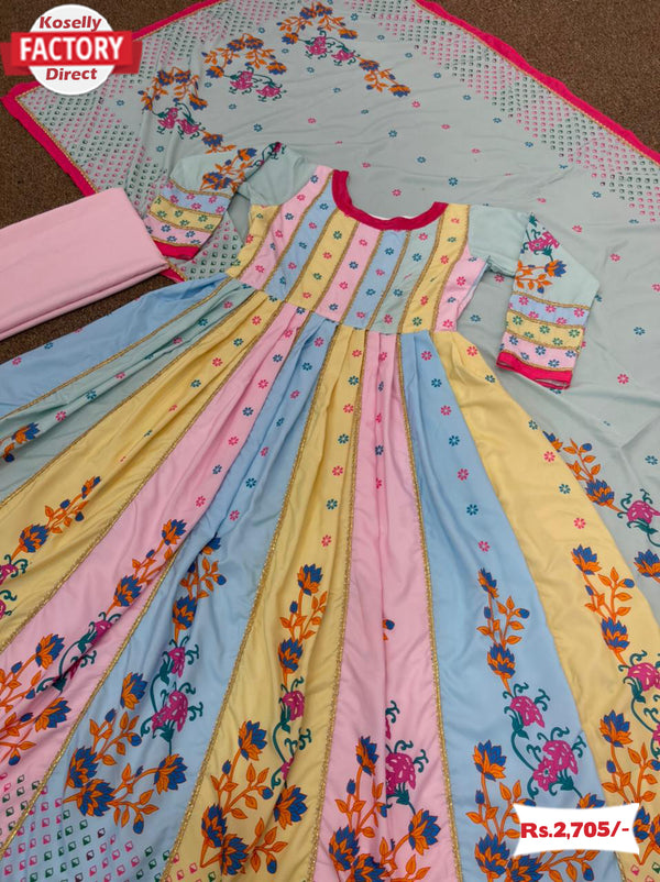 Multicolor Designer Gown Dupatta Set