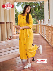 Yellow Long Rayon Kurthi Top