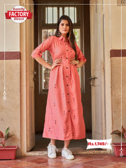 Peach Long Rayon Kurthi Top