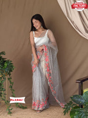 Soft Net Embroidered Sequins Saree