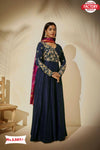 Navy Blue Embroidered Gown with Dupatta
