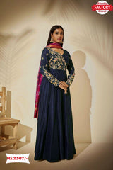 Navy Blue Embroidered Gown with Dupatta