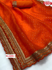 Dark Orange Organza Partywear Saree